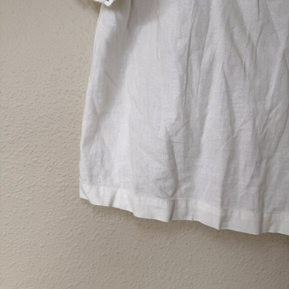LOFT Blouse White Embroidered Eyelet Short Sleeve Size Medium Linen - Picture 9 of 14